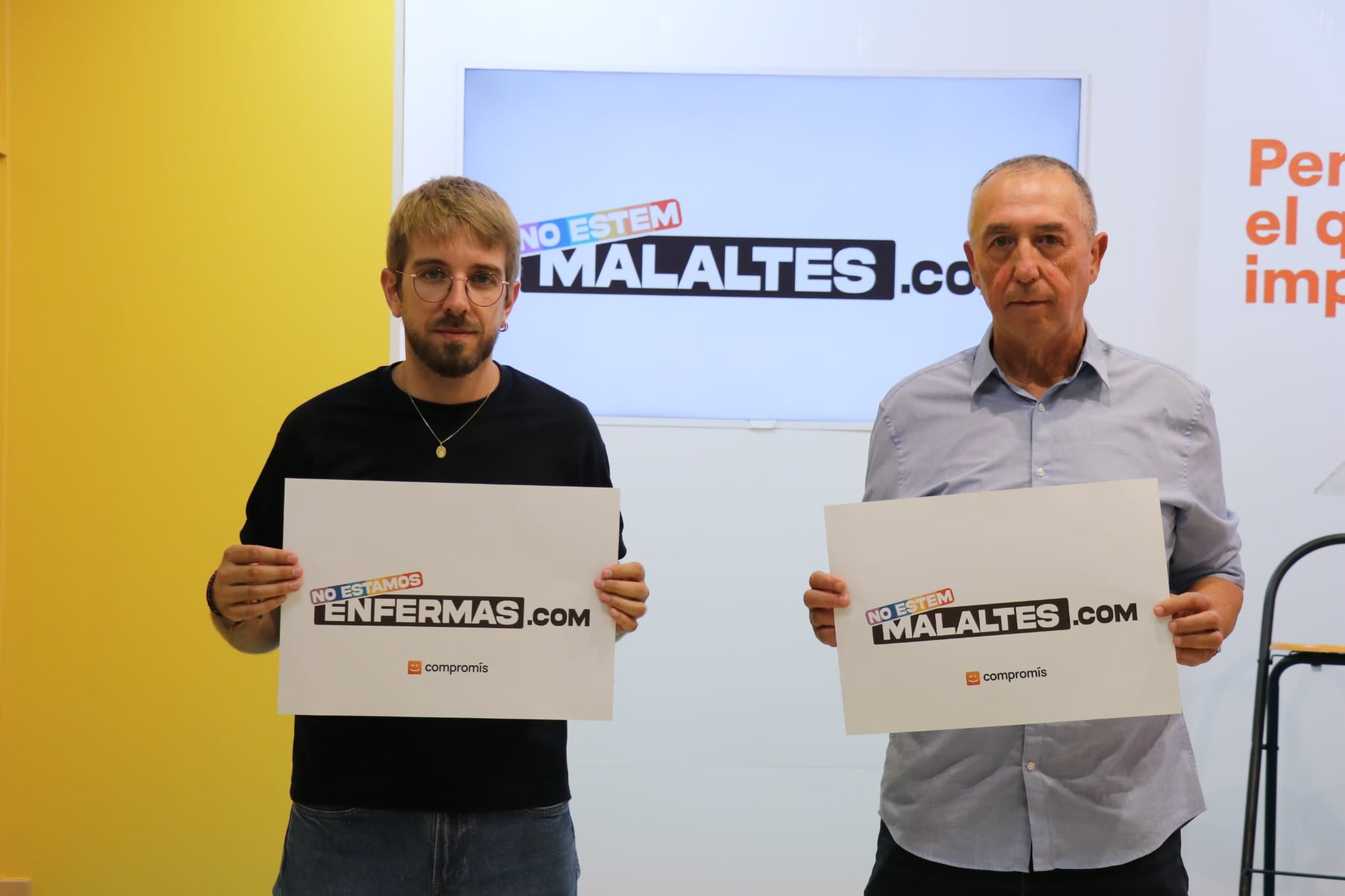 El diputado de Compromís, Francesc Roig, y el síndic, Joan Baldoví, han presentado la campaña &quot;No estem malaltes&quot;.