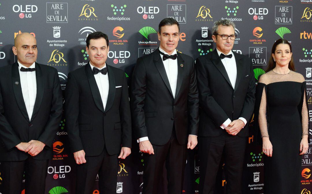 Alberto Garzón y Pedro Sánchez acuden a la gala de la  XXXIV edición de los Premios Goya, en Málaga (Andalucía, España), a 25 de enero de 2020