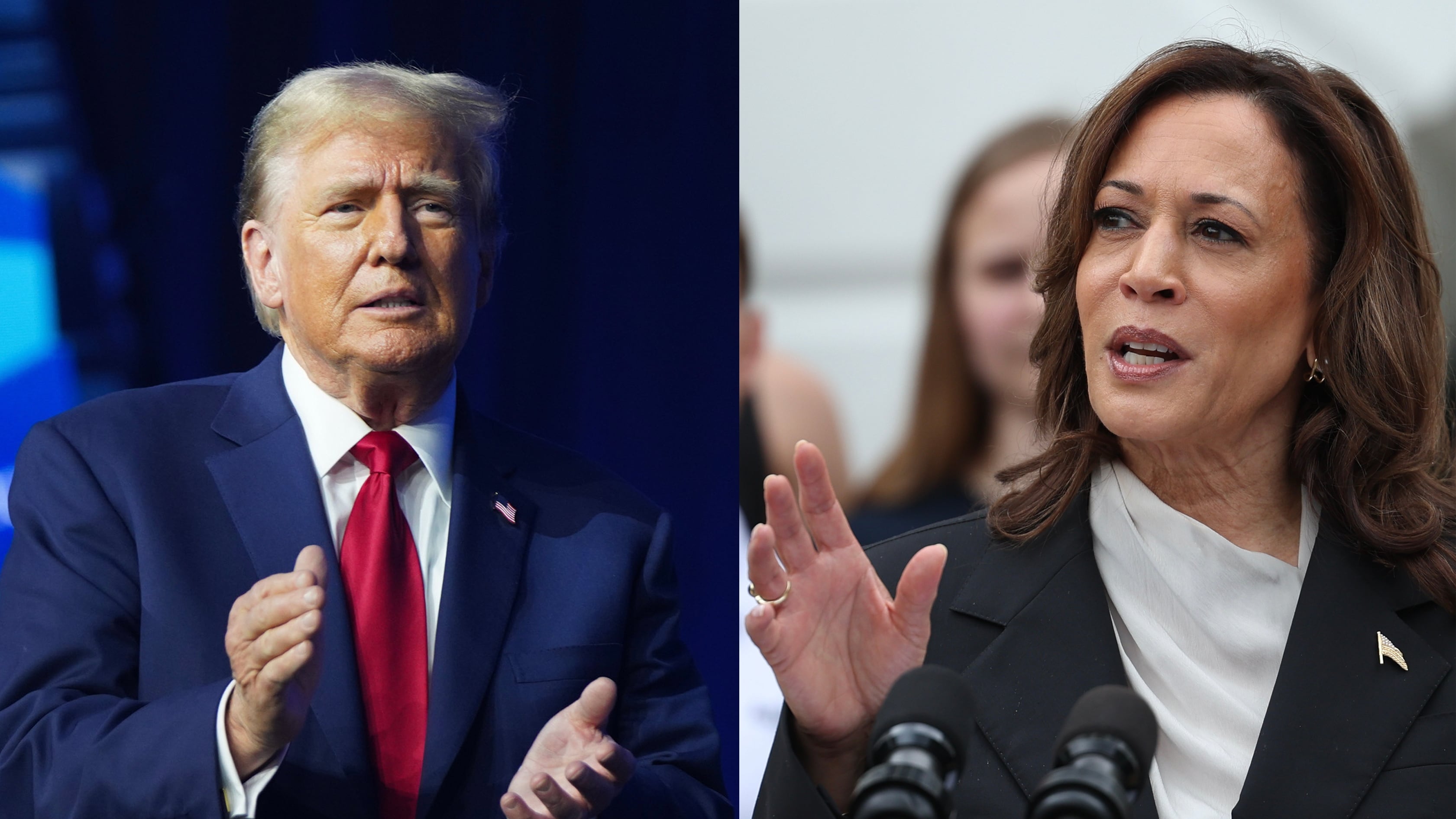 Combo de fotografías del expresidente de los Estados Unidos y candidato republicano Donald Trump y la candidata demócrata Kamala Harris.