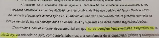 Extracto del informe de legalidad del departamento de Gobernanza Pública y Autogobierno