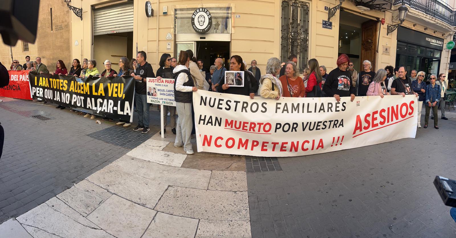 Manifestación de víctimas frente a les Corts por la comparecencia de Carlos Mazón en la comisión de investigación de la DANA en les Corts