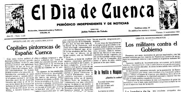 Cebecera de &#039;El Dia de Cuenca&#039;, periódico dirigido por Julián Velasco de Toledo. 1923.