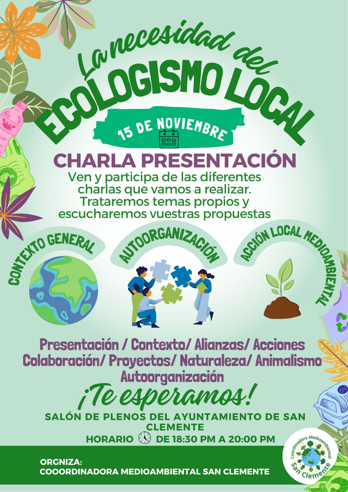 Cartel de la presentación de la Coordinadora Medioambiental de San Clemente