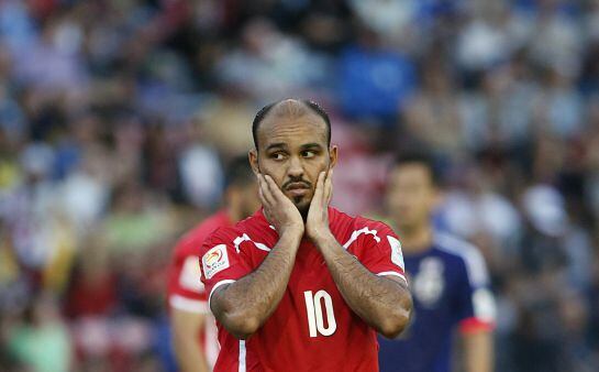 Palestine&#039;s Ismail Alamour reacts during their Asian Cup Group D soccer match against Japan at the Newcastle Stadium in Newcastle January 12, 2015. REUTERS/Jason Reed (AUSTRALIA - Tags: SPORT SOCCER)