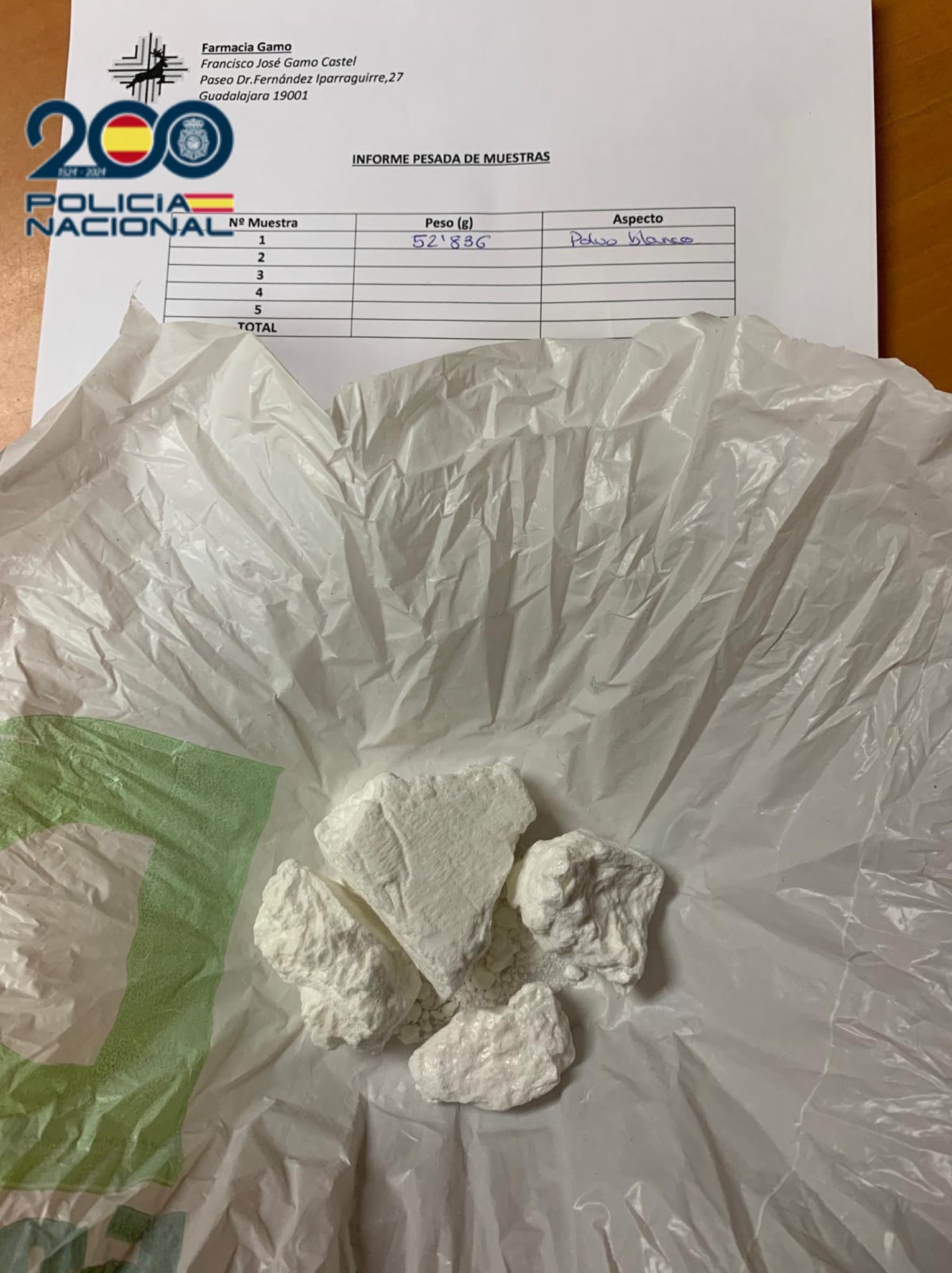 Cocaína en roca aprehendida