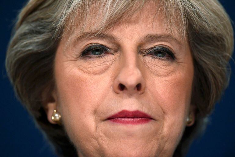 Britain&#039;s Prime Minister Theresa May speaks at the annual Conservative Party Conference in Birmingham, 