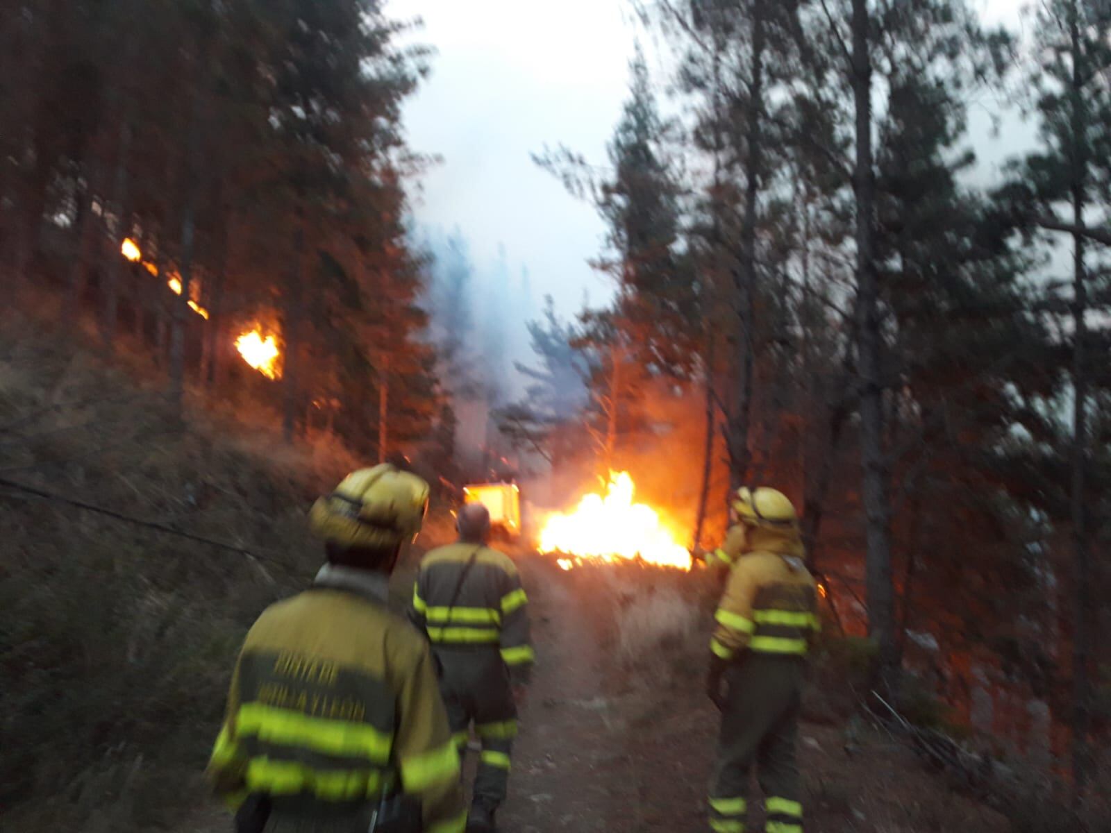 Operativos antincendios combatiendo el fuego en el Valle de Mena.