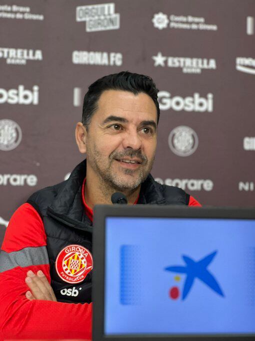 Míchel Sánchez, a la roda de premsa d'avui.