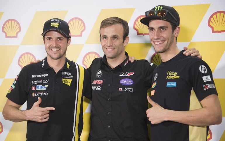 Thomas Luthi, Johann Zarco of France y Alex Rins 