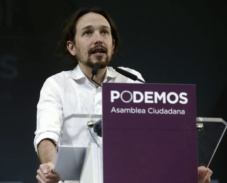 El líder de Podemos, Pablo Iglesias, interviene durante el acto de clausura de la Asamblea Ciudadana ayer.