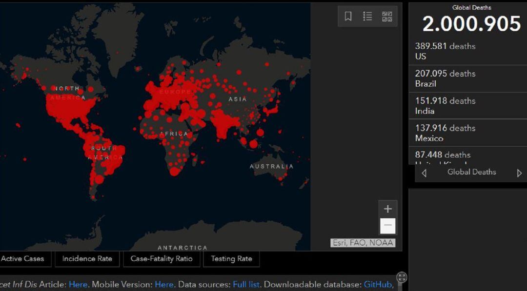 Tablero de datos de COVID de la Universidad John Hopkins