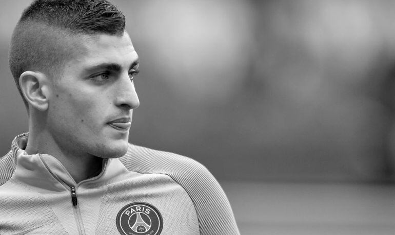 Verratti, durante un calentamiento en un partido del PSG