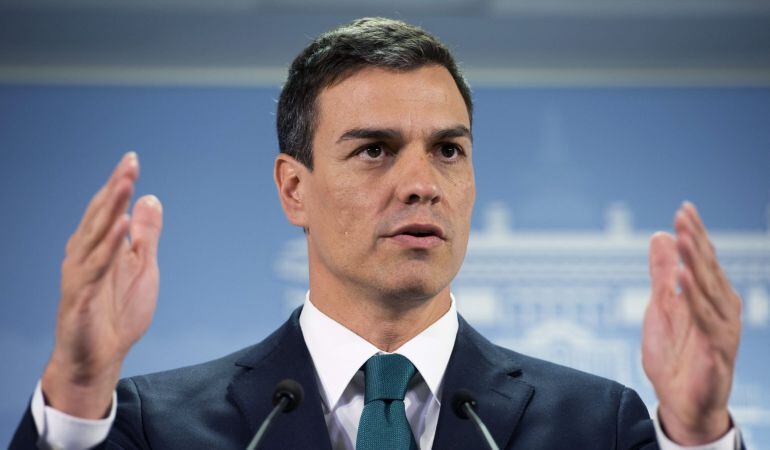 El secretario general del PSOE, Pedro Sánchez, durante una rueda de prensa.