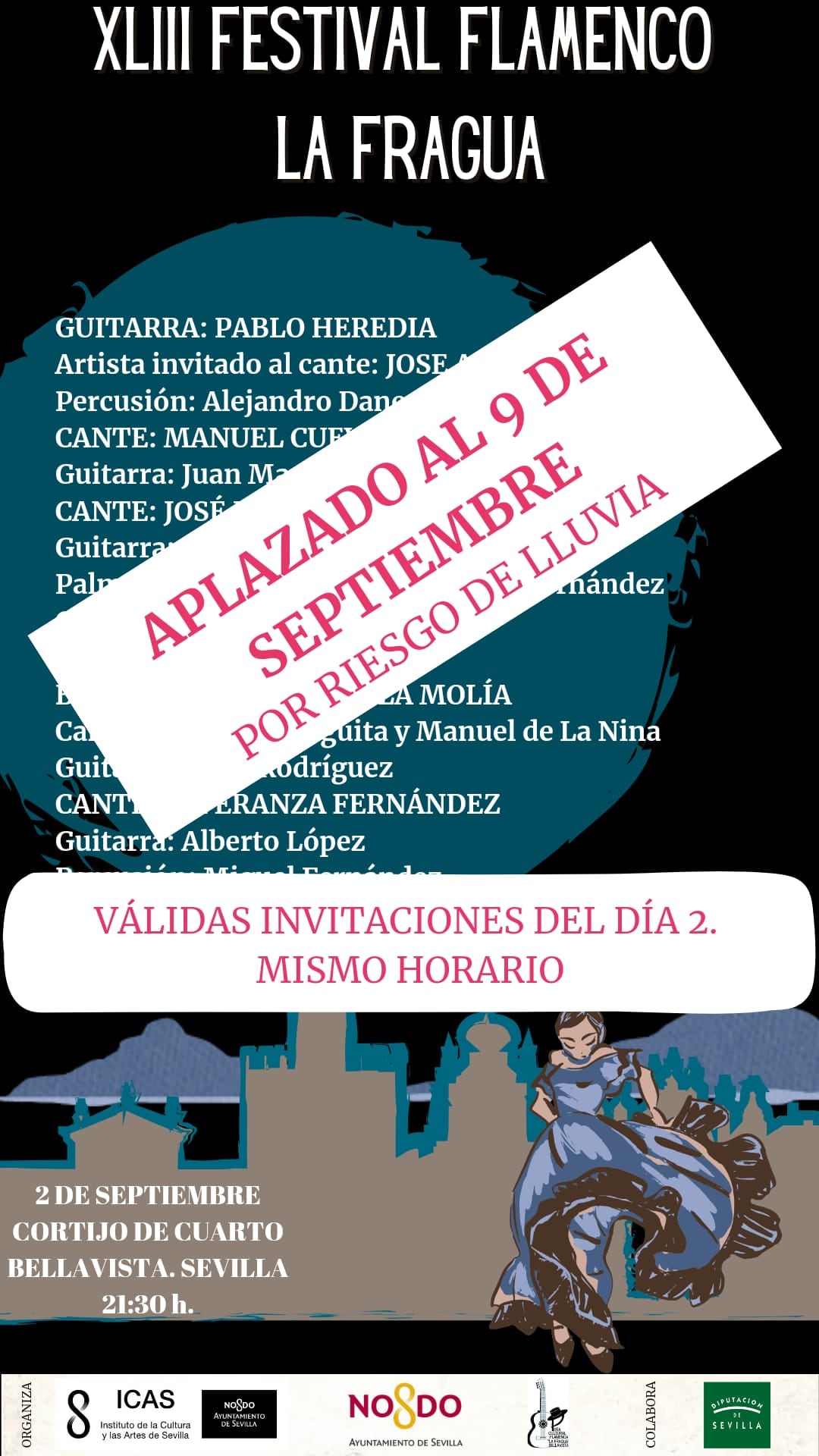 Cartel del aplazamiento del Festival Flamenco La Fragua de Bellavista