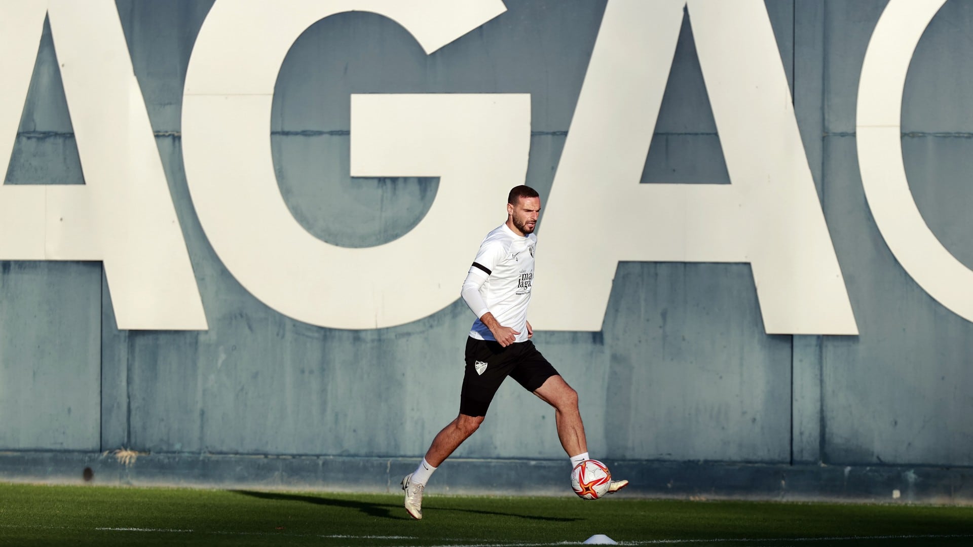 David Lombán, en un entrenamiento del Málaga