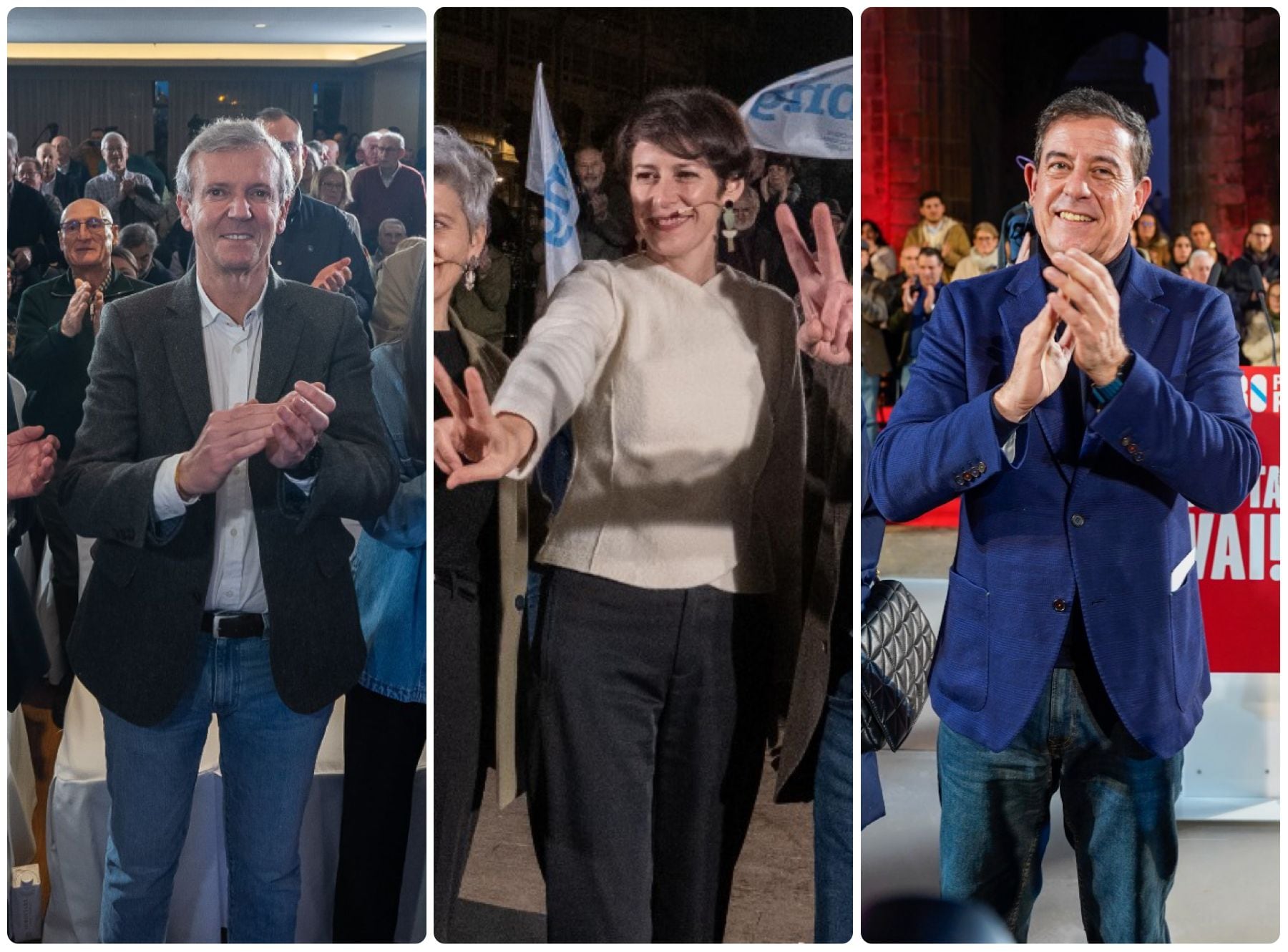 Montaje de Alfonso Rueda (PP), Ana Pontón (BNG) y José Ramón Gómez Besteiro (PSOE).