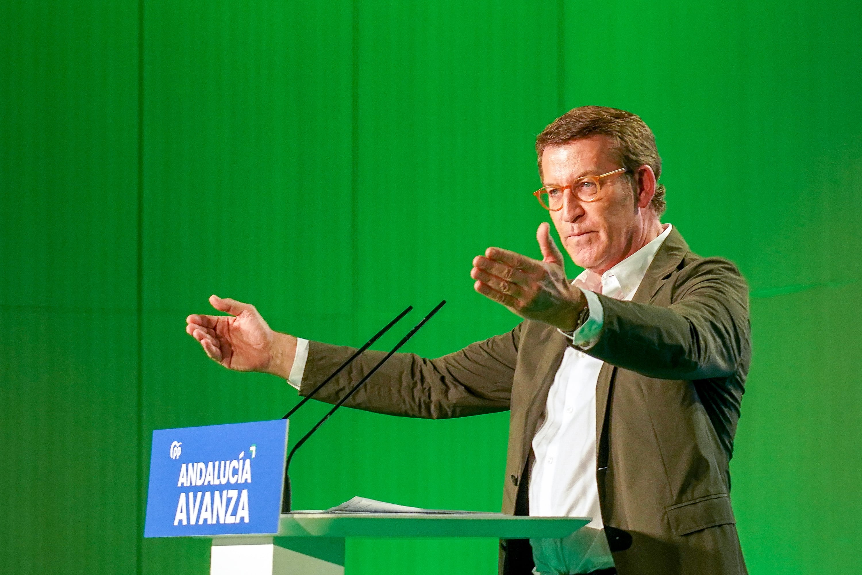 El presidente del PP, Alberto Núñez Feijóo, durante un acto político