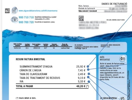 Model de factura de l&#039;aigua