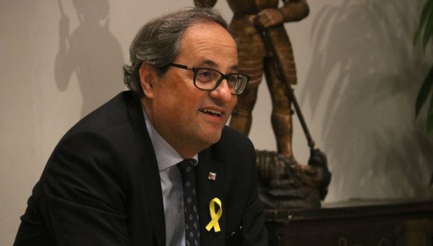 Quim Torra durant la seva reunió amb els sindicats, el 18 de juny de 2018.