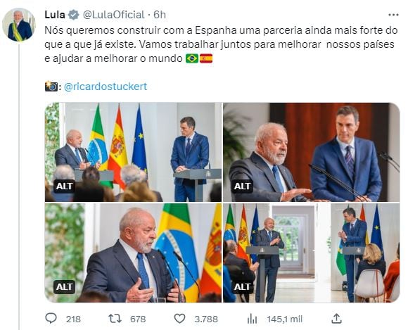 Captura de las imágenes de la visita del presidente de Brasil, Lula da Silva, con su homólogo español, Pedro Sánchez.