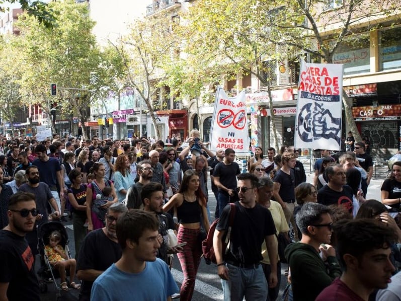 Imagen de una manifestación en Madrid para denunciar la proliferación de las casas de juego.