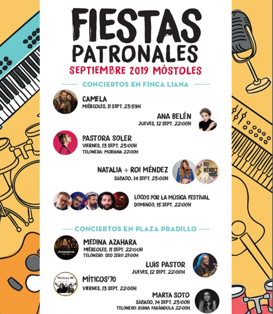 Cartel de conciertos gratuitos que protagonizan las fiestas de septiembre