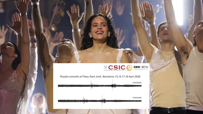 Rosalía durante una actuación con el gráfico del sismólogo Jordi Díaz Cusí