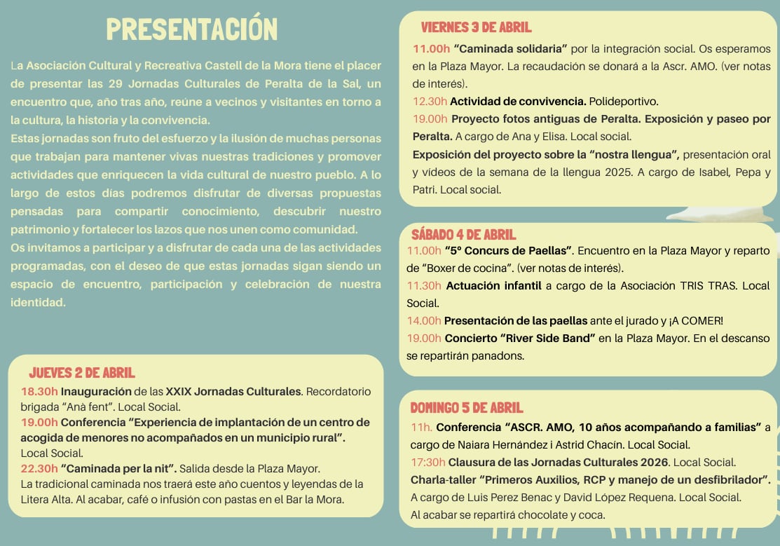 Cartel Jornadas Culturales Peralta de la Sal 2026.