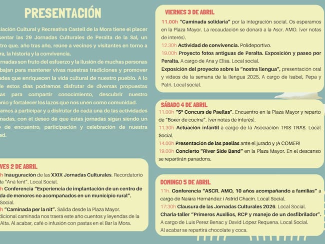 Cartel Jornadas Culturales Peralta de la Sal 2026.