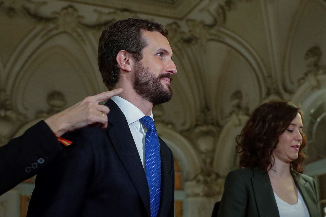 El líder del PP, Pablo Casado, con Isabel Díaz Ayuso, presidenta de la Comunidad de Madrid. 