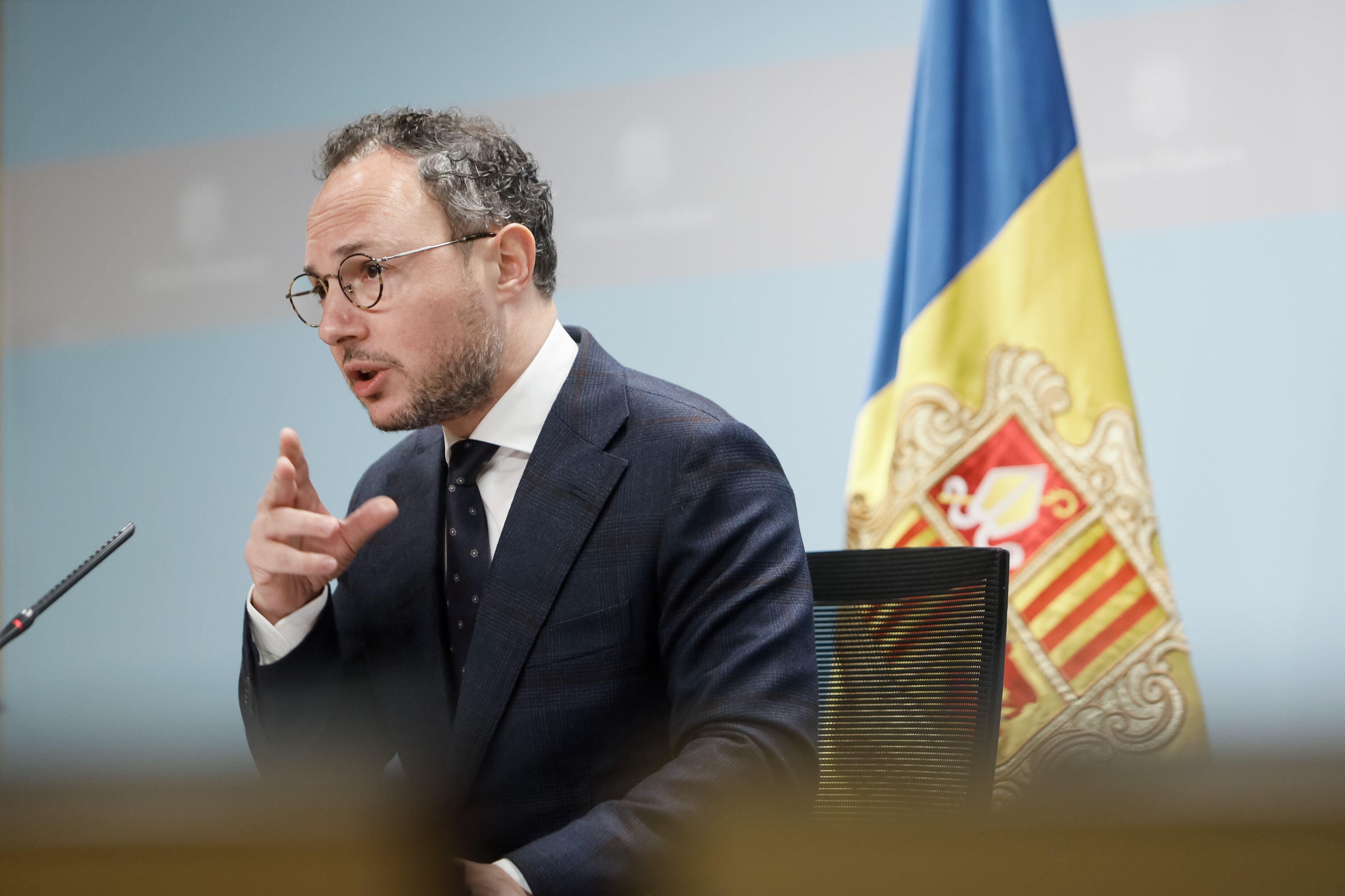 El cap de Govern, Xavier Espot, en la compareixença que anunciava la data de les properes Eleccions Generals.