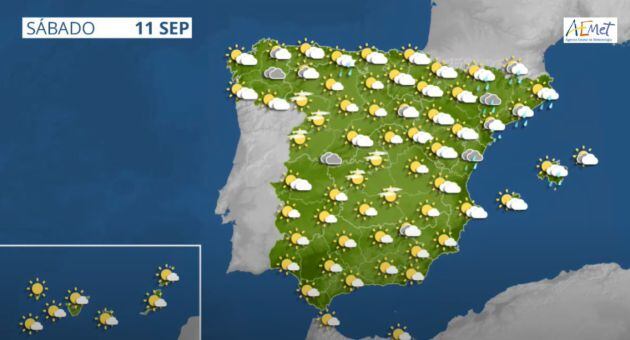 El mapa del tiempo para el sábado.