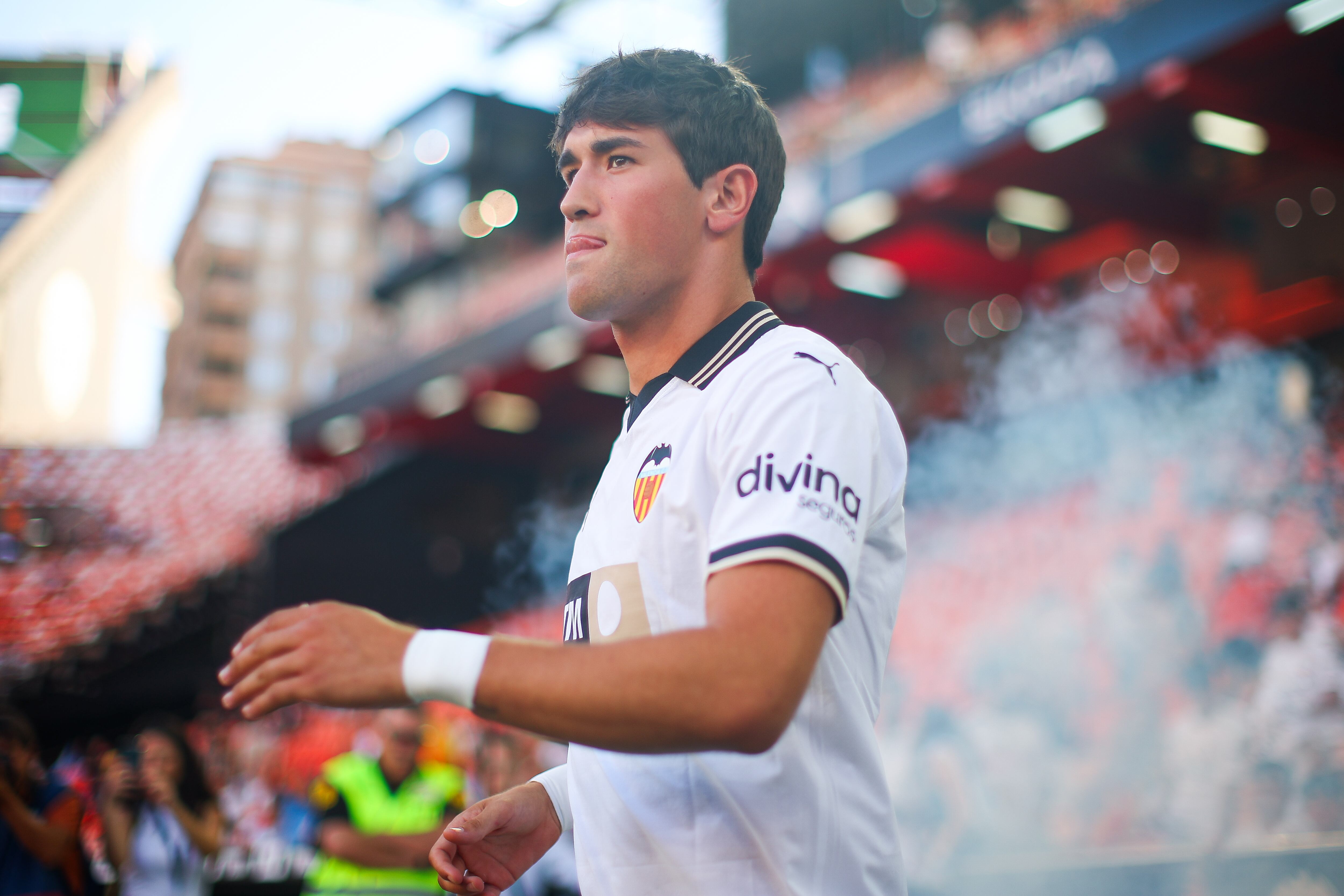VALENCIA, SPAIN - AUGUST 05: Jesus Vazquez of Valencia CF looks on during the Trofeu Taronja match between Valencia CF and Aston Villa at Estadio Mestalla on August 05, 2023 in Valencia, Spain. (Photo by Eric Alonso/Getty Images)