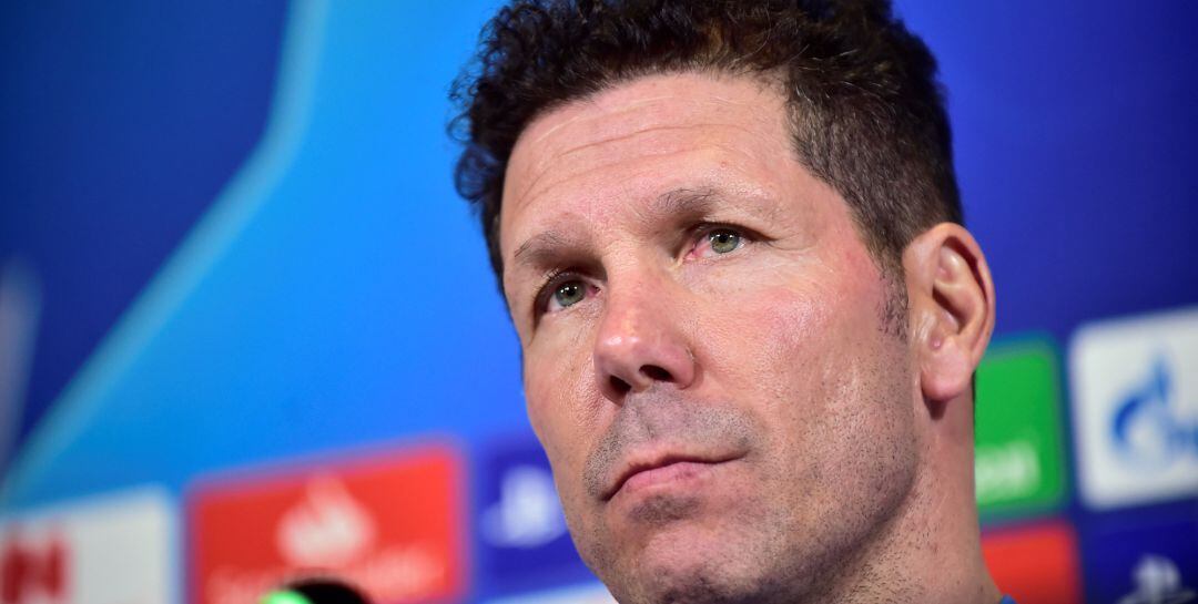 Simeone, durante el la rueda de prensa previa al duelo entre la Juventus y el Atlético de Madrid en Turín