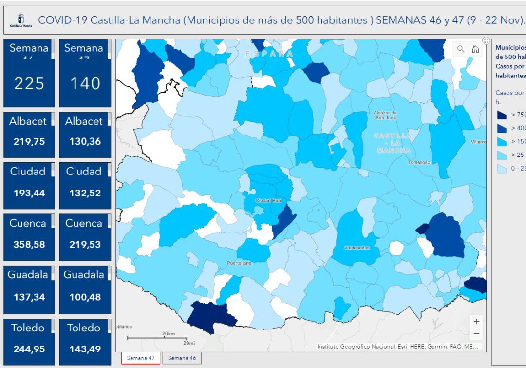 Infografía que muestra la incidencia del covid-19 en la provincia de Ciudad Real del 16 al 22 de noviembre