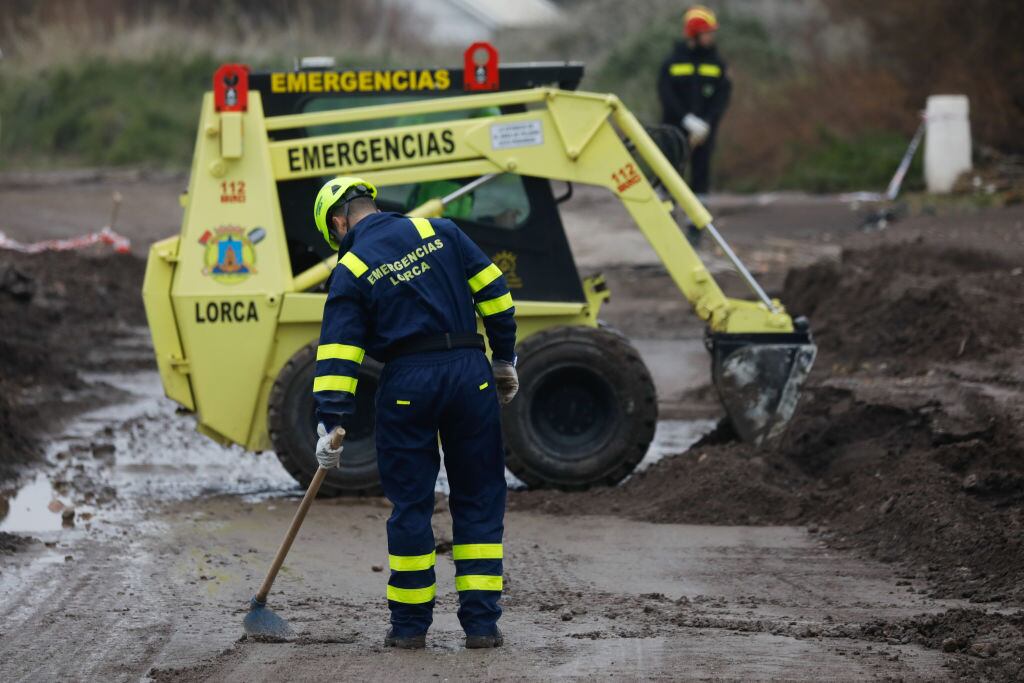 SPAIN - MARCH 03: Emergency personnel during the search for the missing man in Lorca after the floods caused by the rains, on March 3, 2025, in Lorca, Murcia, Spain. The mayor of Lorca, Fulgencio Gil, has confirmed the death of the farmer who disappeared Sunday afternoon in the vicinity of the Rambla de Ramonete, in the term of the Murcian municipality of Lorca, after being swept away in the overflow of the wadi by heavy rains. (Photo By Edu Botella/Europa Press via Getty Images)