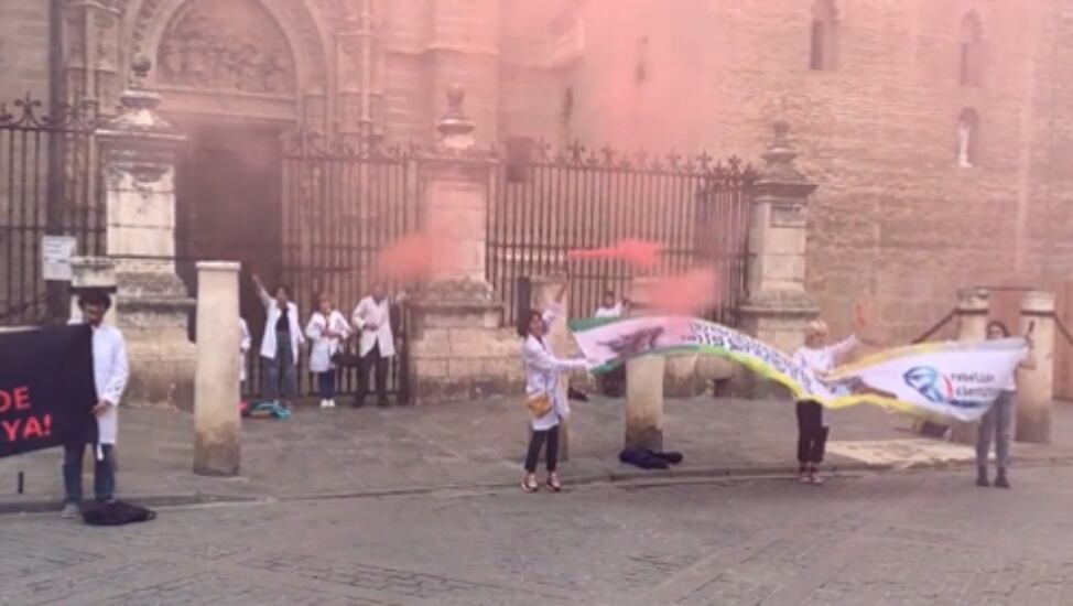 Activistas se encadenan en forma de protesta a la Catedral de Sevilla / Twitter