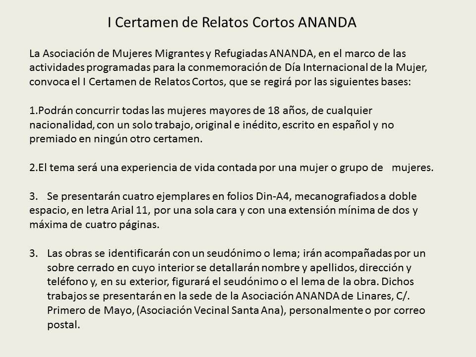 Bases I Certamen de Relato Corto ANANDA