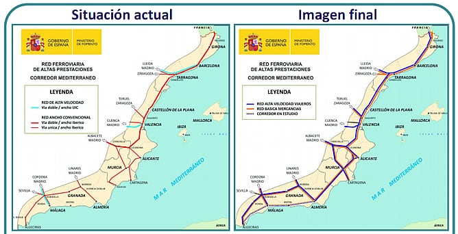 Plan sobre el Corredor Mediterráneo difundido por el Ministerio de Fomento