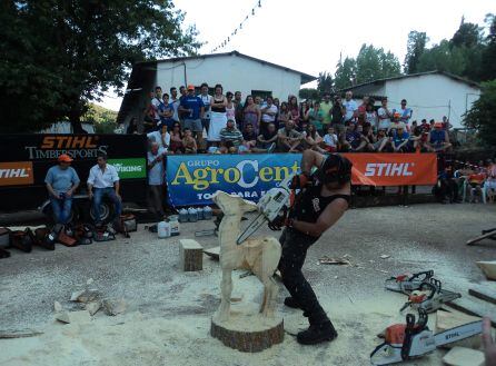 Exhibición de motosierras tallando un cervatillo en el festival de la Sierra y el Hombre