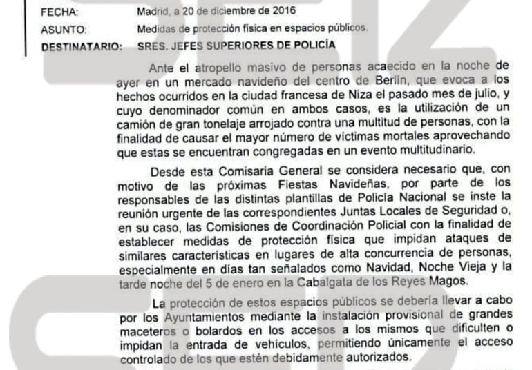 Instrucción elaborada el 20 de diciembre dirigida a todos los jefes superiores de Policía.