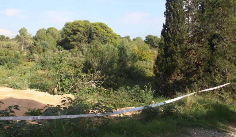 Imatge de la zona acordonada pels Mossos d'Esquadra, on han trobat el cos d'una dona, al camí de la Budellera, a Tarragona.