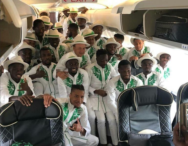 La selección nigeriana a su llegada a Rusia