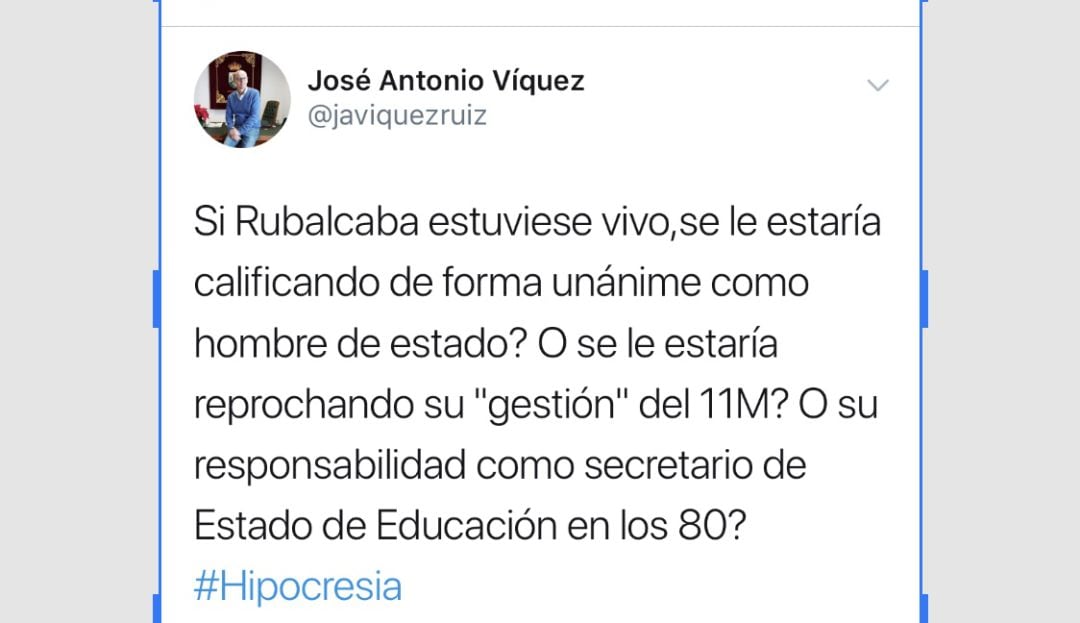 El tuit publicado este sábado por el alcalde de Yunquera (Málaga) del PP 