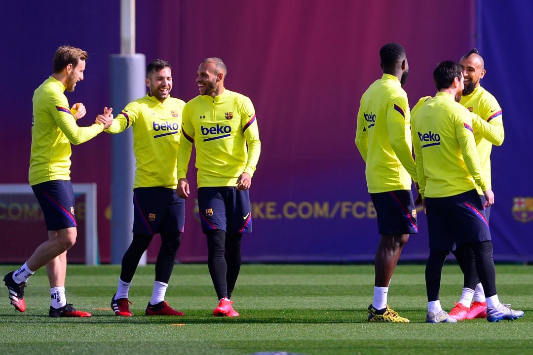 Los jugadores del Barcelona, en un entrenamiento.