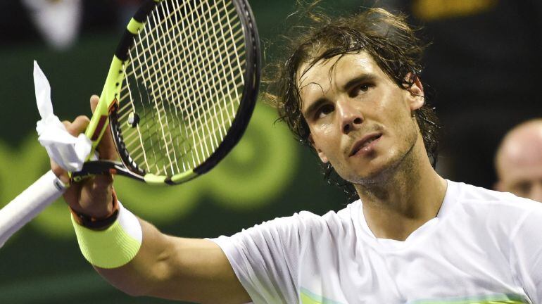 Rafa Nadal celebra su victoria ante el ruso Andrey Kuznetsov en Doha.