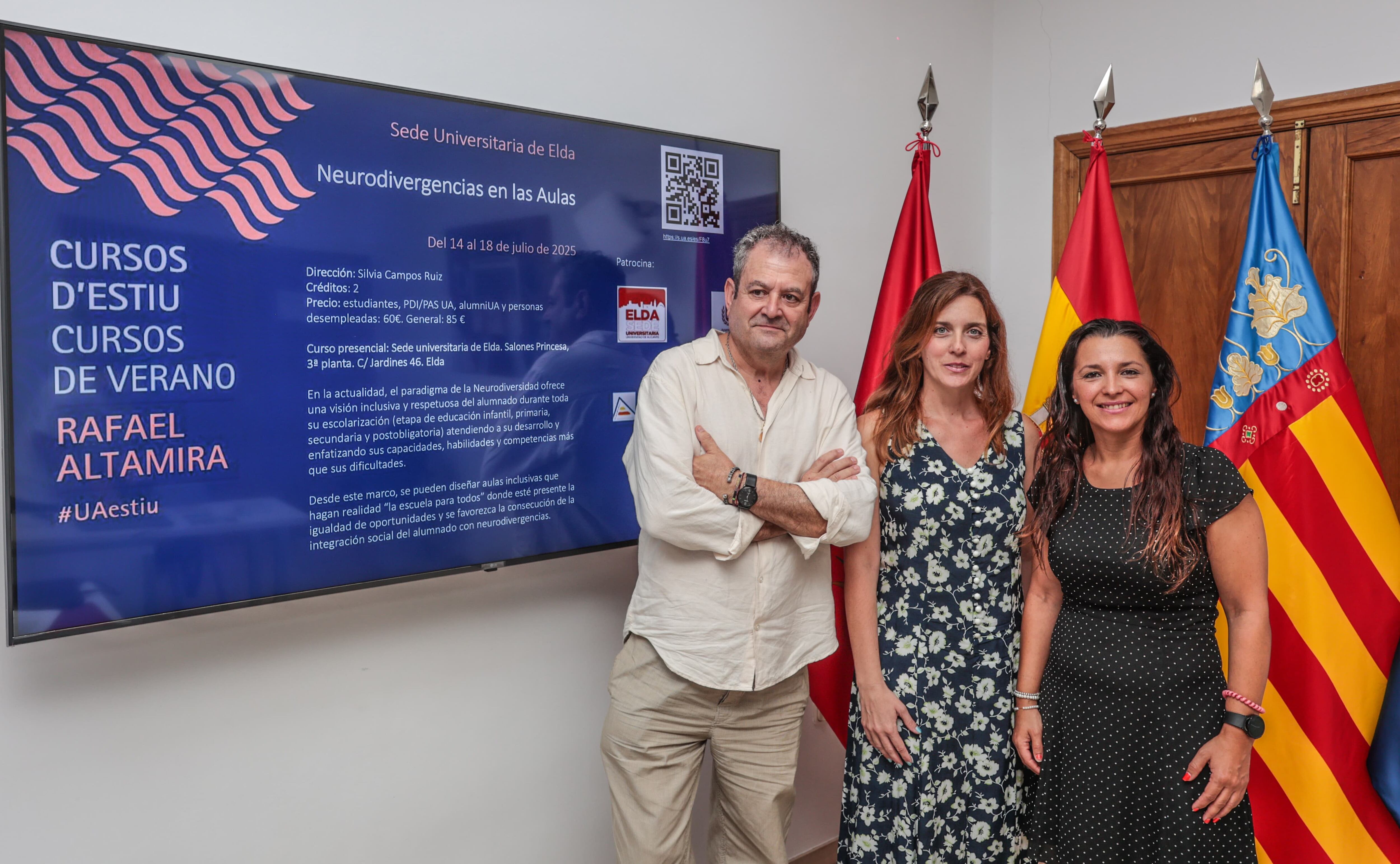 José Joaquín Martínez Egido, director de la Sede de la UA en Elda, Silvia Campos, profesora asociada de la UA y Elizabeth Belda, concejala de Relaciones con la Universidad.