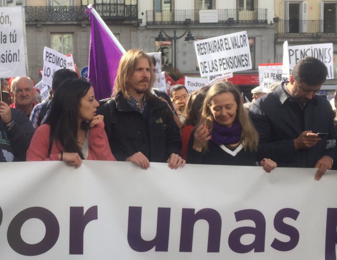 Pablo Fernández, durante la manifestación de las pensiones en Madrid