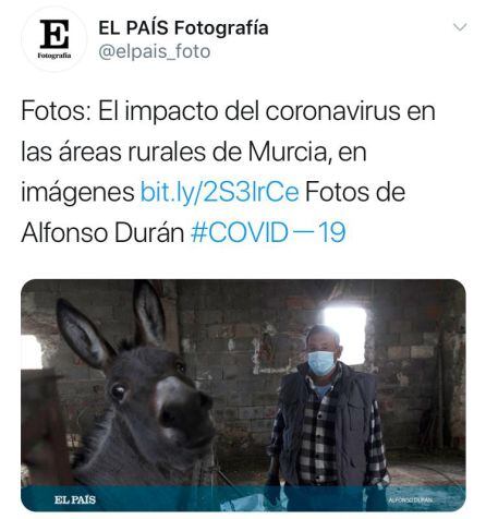 El País publicó días después un reportaje fotográfico firmado por Alfonso Durán sobre la pandemia de coronavirus en zonas rurales