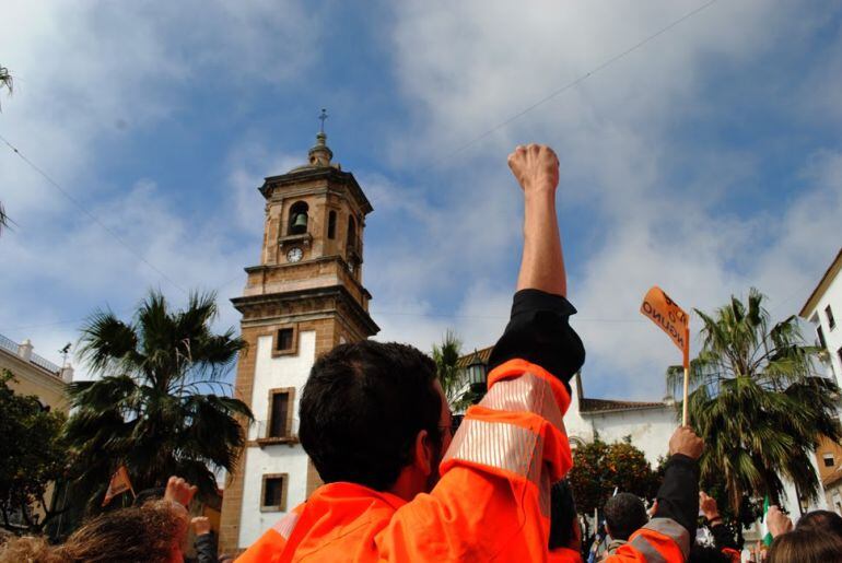 Estibador, durante las protestas de junio de 2018 en Algeciras